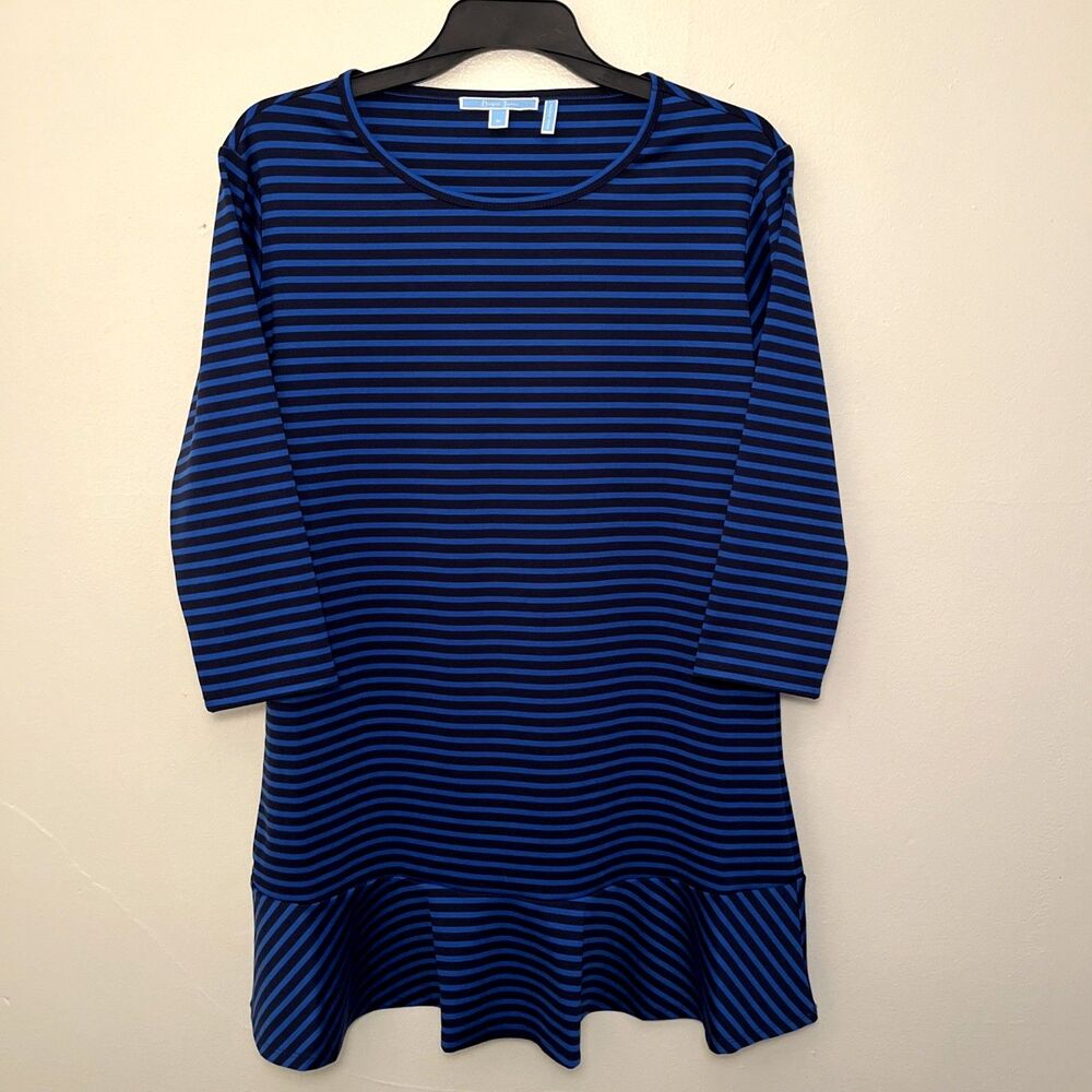 Draper James Women’s Blue Striped Long Sleeve Tulip Cut Dress, Blue/Black- Med.